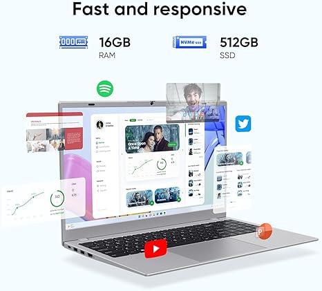 Computadora portátil, 16 GB de RAM/512 GB SSD, FHD IPS de 15.6 pulgadas, procesador Pentium Gold 6500Y (Beats Core M3-8100Y, hasta 3.4GHz), Win11 Pro, WiFi 5/BT 5.0