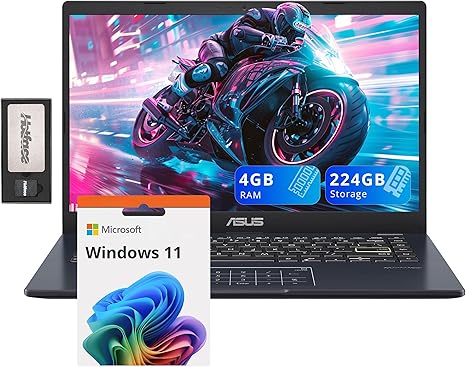 SUS Portátil FHD de 14 pulgadas, procesador Intel Pentium N6000, 4 GB de RAM, 224 GB de almacenamiento (64 GB eMMC + 160 GB de estación de acoplamiento), gráficos Intel UHD, cámara web, Bluetooth,