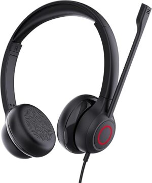 VoicePro 80 - Auriculares de oficina con cable para computadora con luz ocupada de enfoque de equipos | Micrófono con cancelación de ruido | Control de llamadas en línea