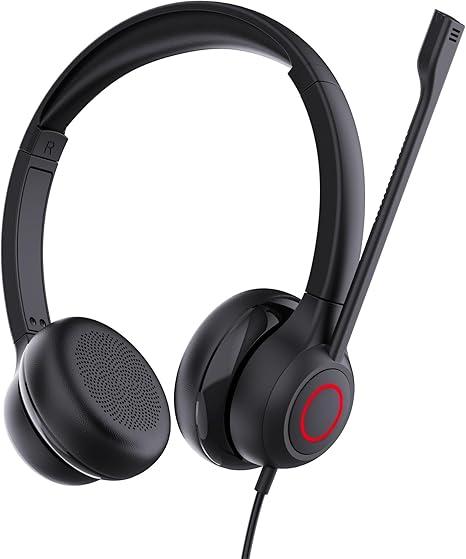 VoicePro 80 - Auriculares de oficina con cable para computadora con luz ocupada de enfoque de equipos | Micrófono con cancelación de ruido | Control de llamadas en línea
