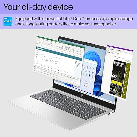HP Portátil de 14 pulgadas, pantalla HD, Intel Core i3-N305, 8 GB de RAM, SSD de 256 GB, gráficos Intel UHD, Windows 11 Home en modo S, plata natural, 14-ep0299nLaptop HP