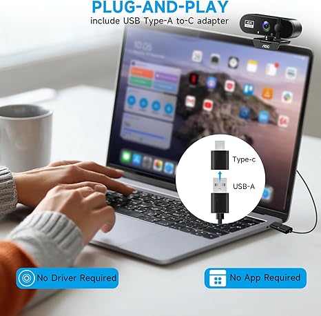AOC Cámara web 4K para PC con micrófono, cámara de computadora con cancelación de ruido, cubierta de privacidad, FOV de 99°, cámara web USB Plug & Play para transmisión, conferencias, zoom, Skype