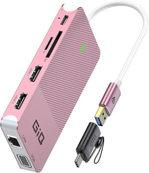 Estación de acoplamiento USB GIQ USB C HUB USB 3.0 a HDMI dual Adaptador VGA de triple pantalla USB C Estación de acoplamiento para portátil Monitor dual HDMI Splitter Extender compatible con MacBook