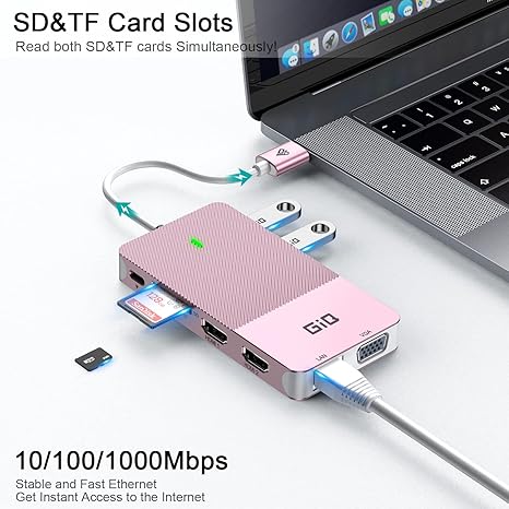 Estación de acoplamiento USB GIQ USB C HUB USB 3.0 a HDMI dual Adaptador VGA de triple pantalla USB C Estación de acoplamiento para portátil Monitor dual HDMI Splitter Extender compatible con MacBook