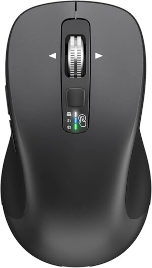 Mouse inalámbrico Bluetooth (USB + BT1 + BT2), tamaño completo, desplazamiento de 4 vías, mouse silencioso multidispositivo para computadora, laptop, iPad, MacBook (gris)