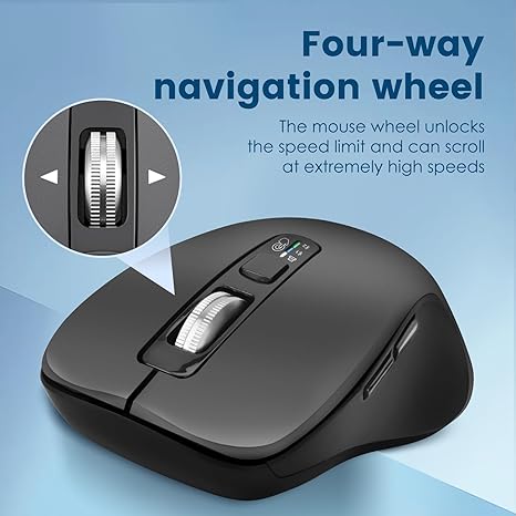 Mouse inalámbrico Bluetooth (USB + BT1 + BT2), tamaño completo, desplazamiento de 4 vías, mouse silencioso multidispositivo para computadora, laptop, iPad, MacBook (gris)