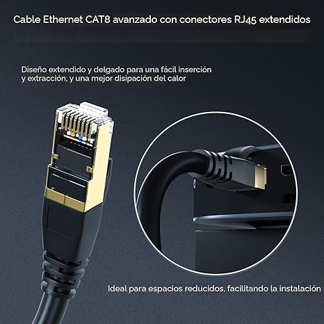 DbillionDa Cat8 - Cable Ethernet de 6 pies para exteriores e interiores, resistente, de alta velocidad, 26 AWG, 2000 Mhz, con conector RJ45 chapado en oro, para juegos y módem