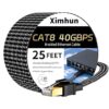 Cable Ethernet Cat 8 de 25 pies, cable de red trenzado de alta velocidad con conector RJ45 de 40 Gbps 2000 Mhz, cable LAN resistente blindado para interiores