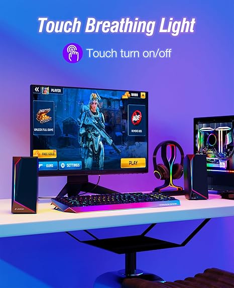 LENRUE Altavoces de computadora, altavoces de PC alimentados por USB/USB-C con sonido estéreo fuerte, auriculares para escritorio, iMac, MacBook, laptop, monitor (adaptador USB-C a USB incluido)