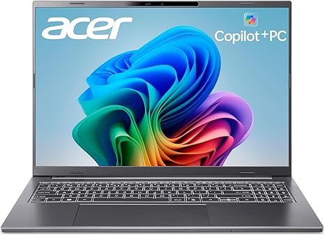 Acer Aspire 16 AI Copilot+ PC | Pantalla multitáctil WUXGA 120Hz de 16 pulgadas | Snapdragon X X1-26-100 | NPU: 45 Tops - GPU: hasta 1.7 TFLOPs | 16GB LPDDR5X | SSD PCIe Gen 4 de 512 GB | Wi-Fi 7 |