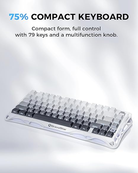 GravaStar Teclado mecánico inalámbrico Mercury K1 75% para juegos, diseño de exoesqueleto de aleación de aluminio, teclado personalizado de junta con zócalo de intercambio en caliente, interruptores