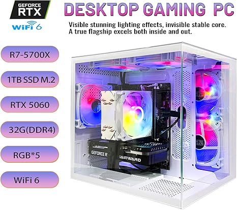 Computadora de escritorio de alto rendimiento | Ryzen 7 5700X + RTX 5060 | 32 GB DDR4 + SSD de 1 TB | WIFI6 | Diseño de oficina Programación Edición de video Consola de juegos