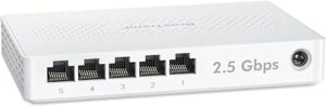 BrosTrend Interruptor de 5 puertos de 2.5 GB, conmutador Ethernet no administrado para consola de juegos, PC, NAS, etc. Interruptor de red Gigabit de 2.5 Gigabit sin ventilador, interruptor