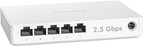 BrosTrend Interruptor de 5 puertos de 2.5 GB, conmutador Ethernet no administrado para consola de juegos, PC, NAS, etc. Interruptor de red Gigabit de 2.5 Gigabit sin ventilador, interruptor
