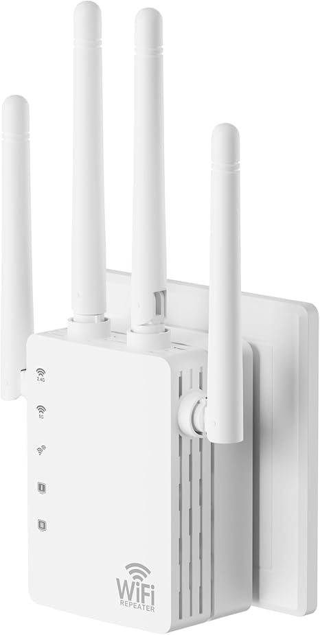Amplificador de señal con extensor WiFi, 1200 Mbps de doble banda 2.4G y 5.0 G de señal WIFI Booster, extensor WIFI cubre hasta 13888 pies cuadrados y más de 150 dispositivos, repetidor WIFI con