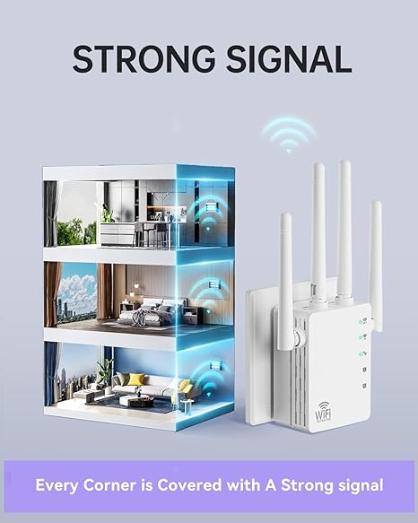 Amplificador de señal con extensor WiFi, 1200 Mbps de doble banda 2.4G y 5.0 G de señal WIFI Booster, extensor WIFI cubre hasta 13888 pies cuadrados y más de 150 dispositivos, repetidor WIFI con