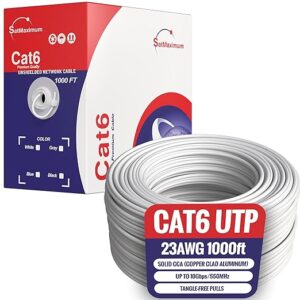 Cables Direct Online Cable CAT6 1000ft Pull Box Solid Ethernet LAN UTP Cable 23AWG 550Mhz RJ45 Red CCA cobre revestido de aluminio a granel (blanco)