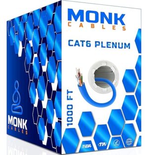 MONK CABLES | Cable Plenum CAT6 de 1000 pies | UTP, 23 AWG, 550 MHz | Certificado DSX-8000 | Cable más certificado del mercado (azul)