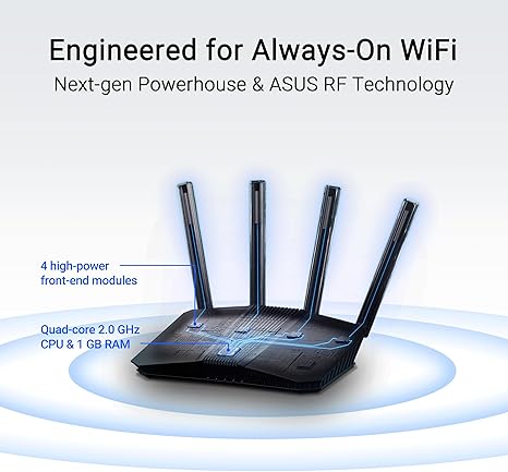 ASUS RT-BE58U WiFi 7 BE3600 AiMesh Enrutador extensible, 4K-QAM, MLO, puerto 2.5G de detección de AI, cuatro puertos 1G, seguridad de red de grado comercial, control parental, red IoT, red infantil,