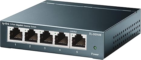 TP-Link TL-SG105, conmutador Ethernet Gigabit no administrado de 5 puertos, concentrador de red, divisor Ethernet, Plug & Play, diseño de metal sin ventilador, puertos blindados, optimización del